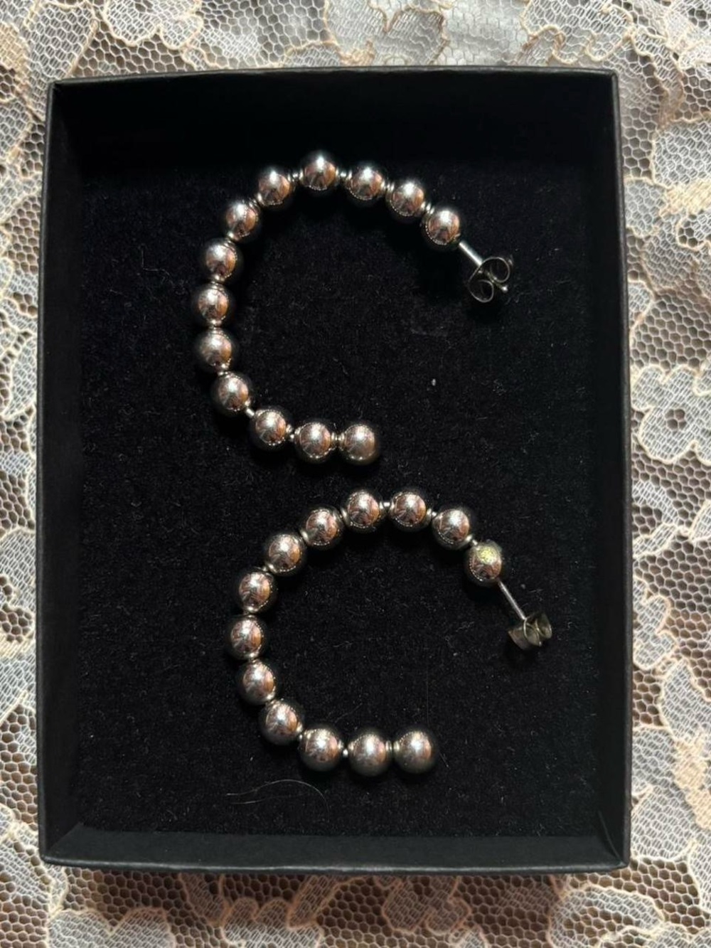 Hot Topic Silver Beaded Hoop Earrings